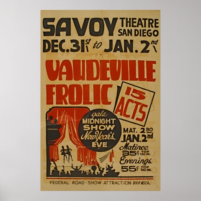 Vaudeville Frolic 15 Acts Gala Midnight Show WPA Poster (Vorne)