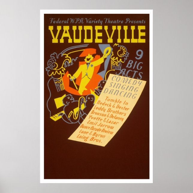 Vaudeville Vintage Poster - 9 große Acts (Vorne)