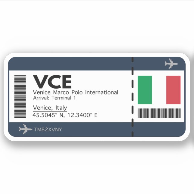 VCE Venice Boarding Pass - Italien Ticket Aufkleber (Vorderseite)