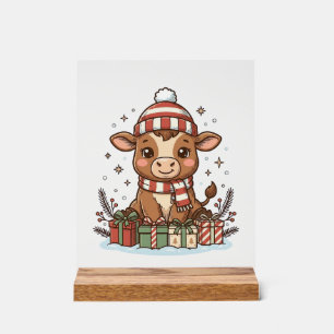 Veau de Noël mignon avec cadeaux Vintage Vector_1