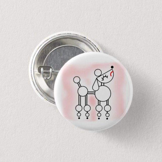 Vecteur de caniche, Jouet blanc Poodle Badge rose (Devant & derrière)