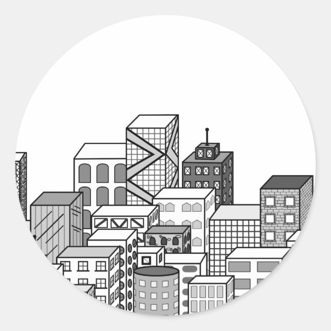 Vector Cityscape (Schwarz & Weiß) Runder Aufkleber (Vorderseite)