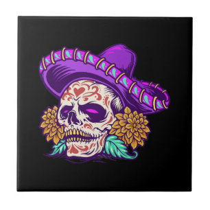 Vector dia de muertos mexicanischer Zuckerschädel Fliese