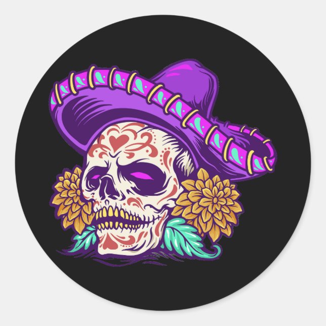 Vector dia de muertos mexicanischer Zuckerschädel Runder Aufkleber (Vorderseite)