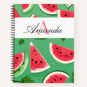 Vector Green Watermelon Initial Pattern Monogrammi Notizbuch