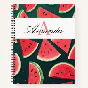 Vector Green Watermelon Name Muster monogramiert Notizbuch