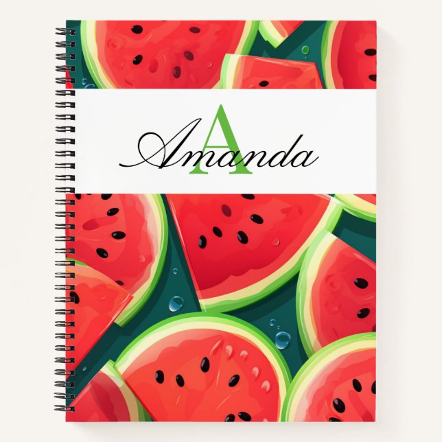 Vector Green Watermelon Seamless Muster Monogram Notizbuch (Vorderseite)