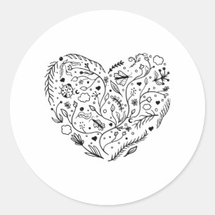 Vector Herz Floral Doodle Valentine Tagesgeschenk Runder Aufkleber