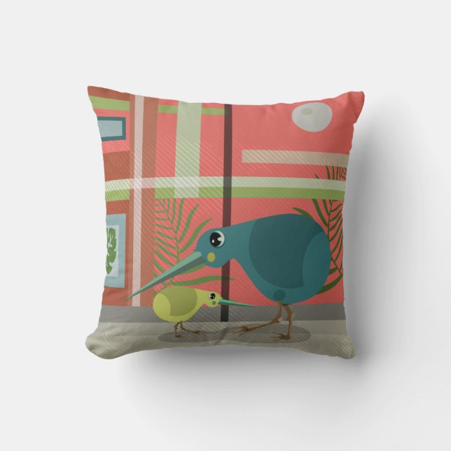 Vector Kiwi Bird-Familie Kissen (Vorderseite)