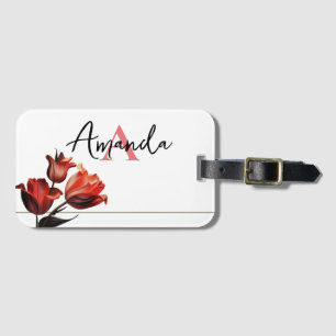 Vector Pink und Red Tulip Floral Monogramm Gepäckanhänger