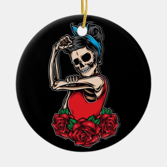 Vector-Schädelrockabilly Vintager Stil Keramik Ornament (Vorne)