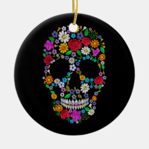 Vector Vintag bestickter Blume Schädel muertos d Keramik Ornament