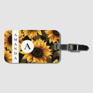 Vector Yellow Sunflower Name Streifen monogramiert Gepäckanhänger