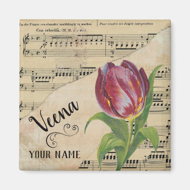 Veena Tulip Vintage Noten individuell angepasst Magnet (Vorne)