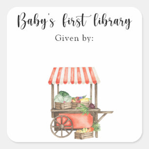 Veg Baby Shower Buchzeichen - Kinderbibliothek Quadratischer Aufkleber