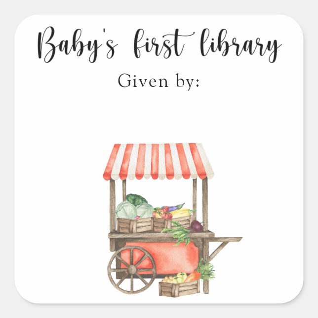 Veg Baby Shower Buchzeichen - Kinderbibliothek Quadratischer Aufkleber (Vorderseite)