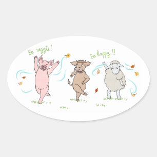 Vegan - Aufkleber: Schwein, Kuh und Schaf Ovaler Aufkleber