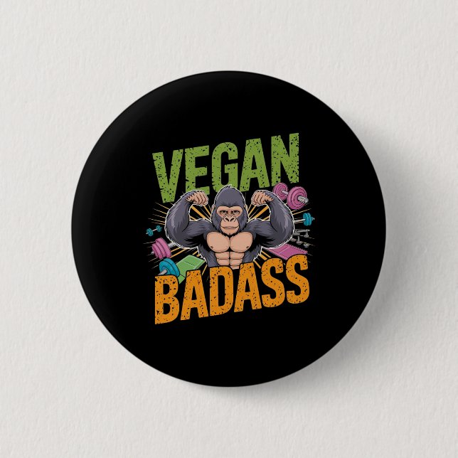 Vegan Bodybuilder Weightlifter Gorilla Button (Vorderseite)