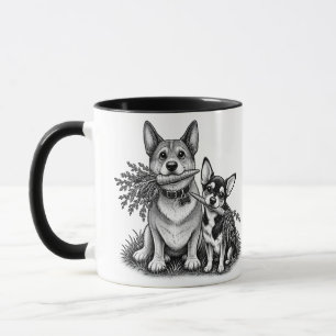 Vegan Corgi & Chihuahua mit Karotten Tasse