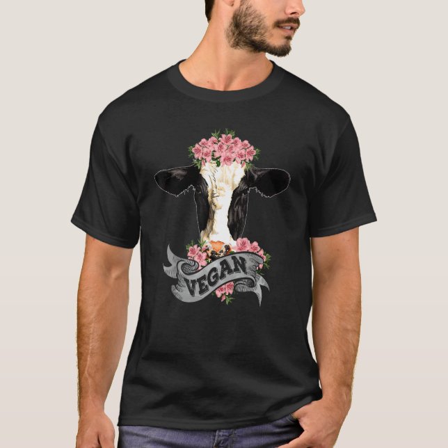 Vegan  Cow With Flower Headband T-Shirt (Vorderseite)
