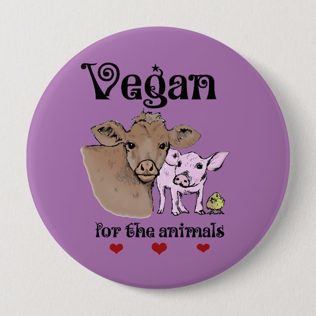 Vegan für den Tiere Knopf Button (Vorderseite)