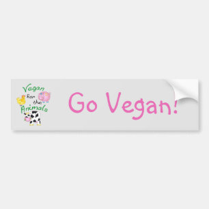 Vegan für die Tiere mit niedlichem Schwein, Kuh, Autoaufkleber