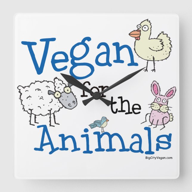 Vegan für die Tiere Quadratische Wanduhr (Vorderseite)