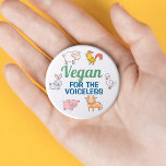 Vegan für stimmlose, niedliche Cartoon Button<br><div class="desc">Dieses "Vegan für die Stimmlosen" Abzeichen umfasst sechs niedliche Nutztiere (Schafe,  Hahn,  Kaninchen,  Gänse,  Schweine und Kuh) mit grünen und klassischen blauen Formulierungen auf weißem Hintergrund. Es ist das perfekte Geschenk für alle,  die ein mitfühlendes,  fleischloses Leben führen.</div>