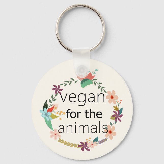 Vegan für Tiere Blumendesign Schlüsselanhänger (Vorderseite)