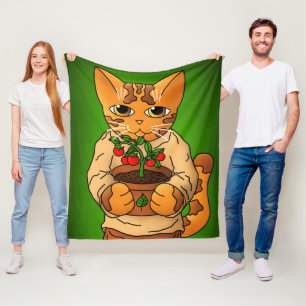 Vegan Gartenkatze Fleecedecke