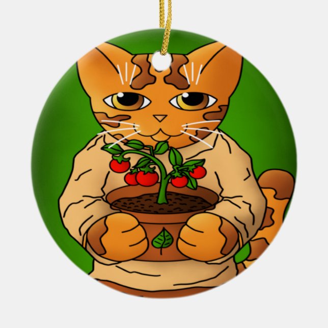 Vegan Gartenkatze Keramik Ornament (Vorne)
