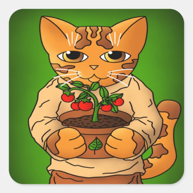 Vegan Gartenkatze Quadratischer Aufkleber (Vorderseite)