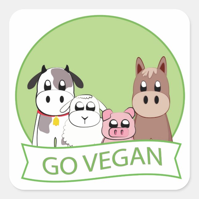 Vegan gehen quadratischer aufkleber (Vorderseite)