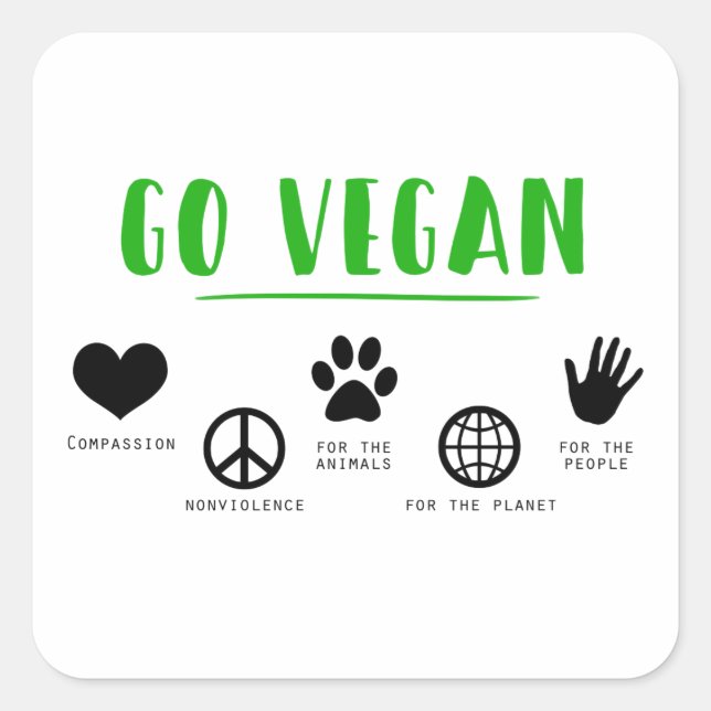 Vegan gehen quadratischer aufkleber (Vorderseite)