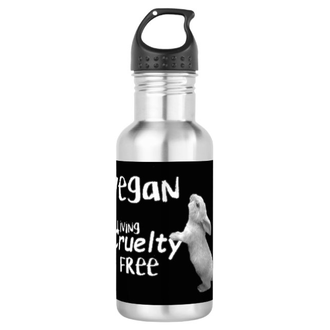 Vegan grausame freie Wasserflasche Schwarz und Wei (Vorderseite)