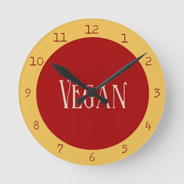 Vegan in a Red Circle Runde Wanduhr (Vorderseite)