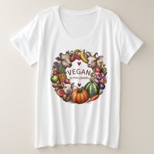 Vegan ist für Liebende Tiere Große Größe T-Shirt (Design vorne)