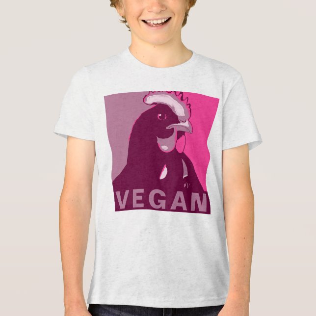 Vegan Kid Pink Pop Inspiriert Hühnerhemd Tri-Blend Shirt (Vorderseite)