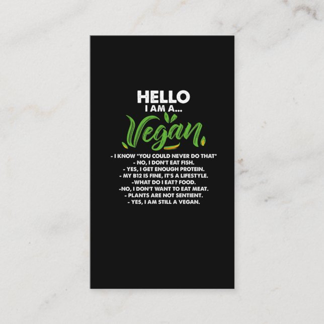 Vegan Lifestyle Statement Pro Veganer Aktivist Visitenkarte (Vorderseite)
