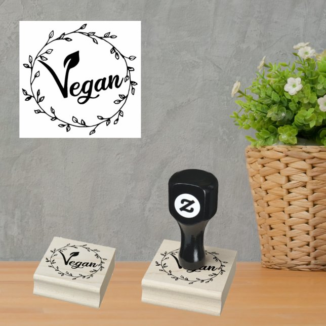Vegan mit Blattkranz, Gummistempel (Von Creator hochgeladen)