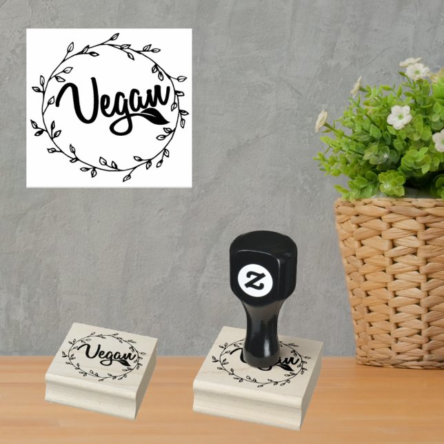 Vegan mit Blattkranz, Gummistempel (Von Creator hochgeladen)