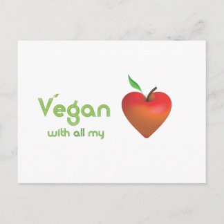 Vegan mit meinem ganzen Herzen (rotes Apfelherz) Postkarte