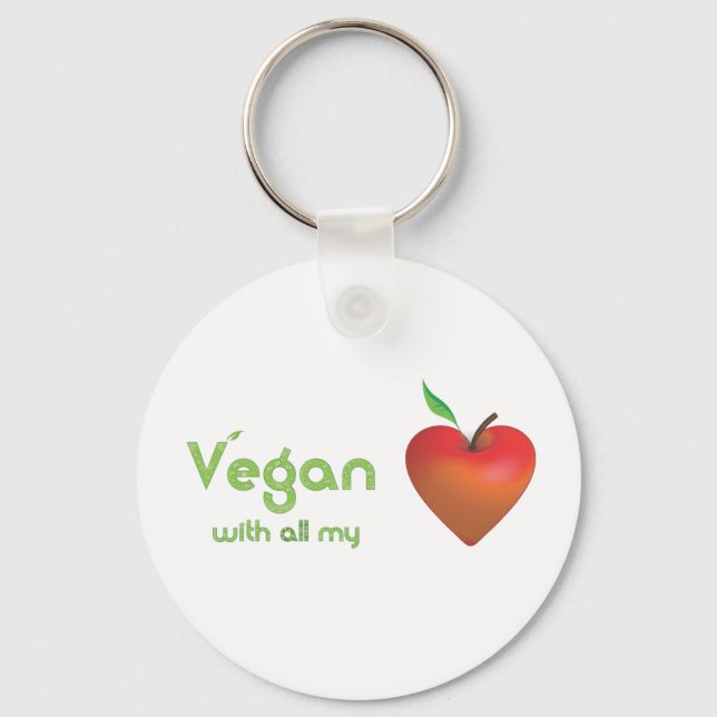 Vegan mit meinem ganzen Herzen (rotes Apfelherz) Schlüsselanhänger (Vorderseite)