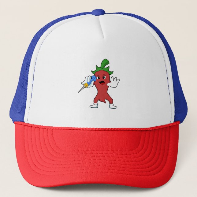 Vegan Pepper bei Darts mit Dart.PNG Truckerkappe (Vorderseite)