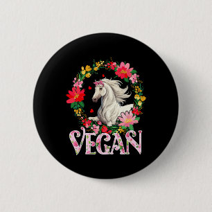 Vegan Süßes Pferd Blumen Kreis Landwirtschaft Lieb Button