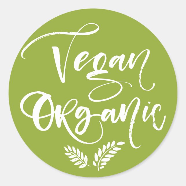 Vegane Bio rustikale Moderne Kalligrafie Grün Runder Aufkleber (Vorderseite)