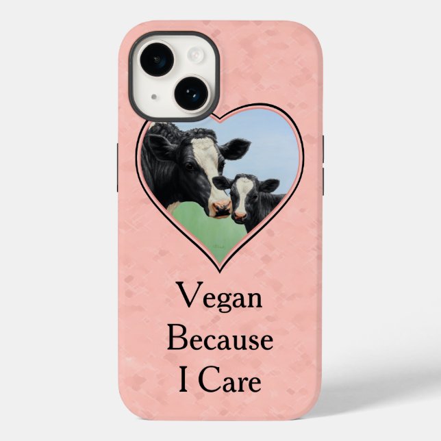 Vegane Holstein Kuh und Kalb Rosa Herz Case-Mate iPhone Hülle (Rückseite)