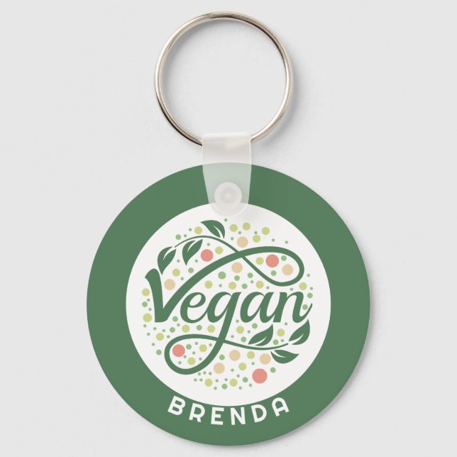Vegane kreative Typografie mit grünen Blätter Schlüsselanhänger (Vorderseite)