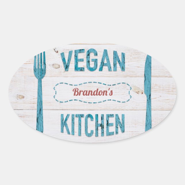 Vegane Küche personalisiert Oval Stickers (Vorderseite)