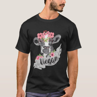 Vegane, lustige Kuh mit Blume-Headband-Geschenk T-Shirt
